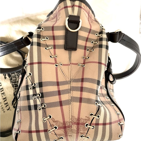 BURBERRY Haymarket Check Metal Stitch Lowry Shoulder Bag - Picture 7 of 15